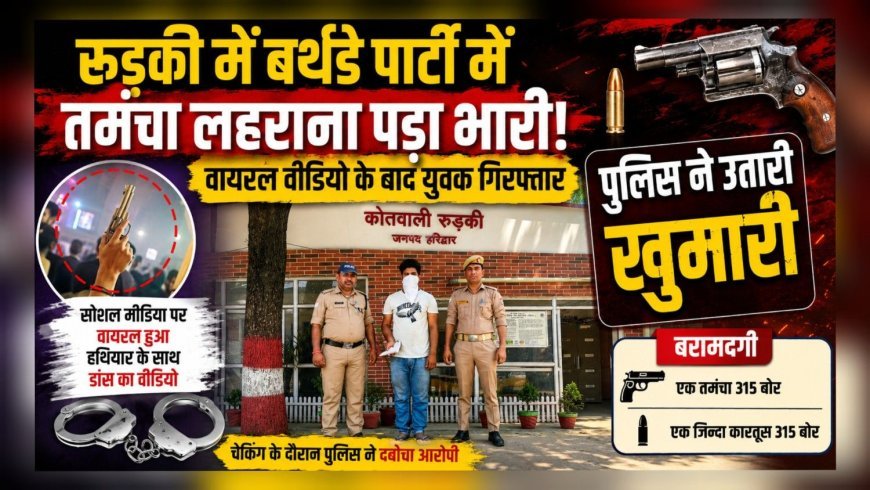 रुड़की में बर्थडे पार्टी में तमंचा लहराना पड़ा भारी, वायरल वीडियो के बाद युवक गिरफ्तार