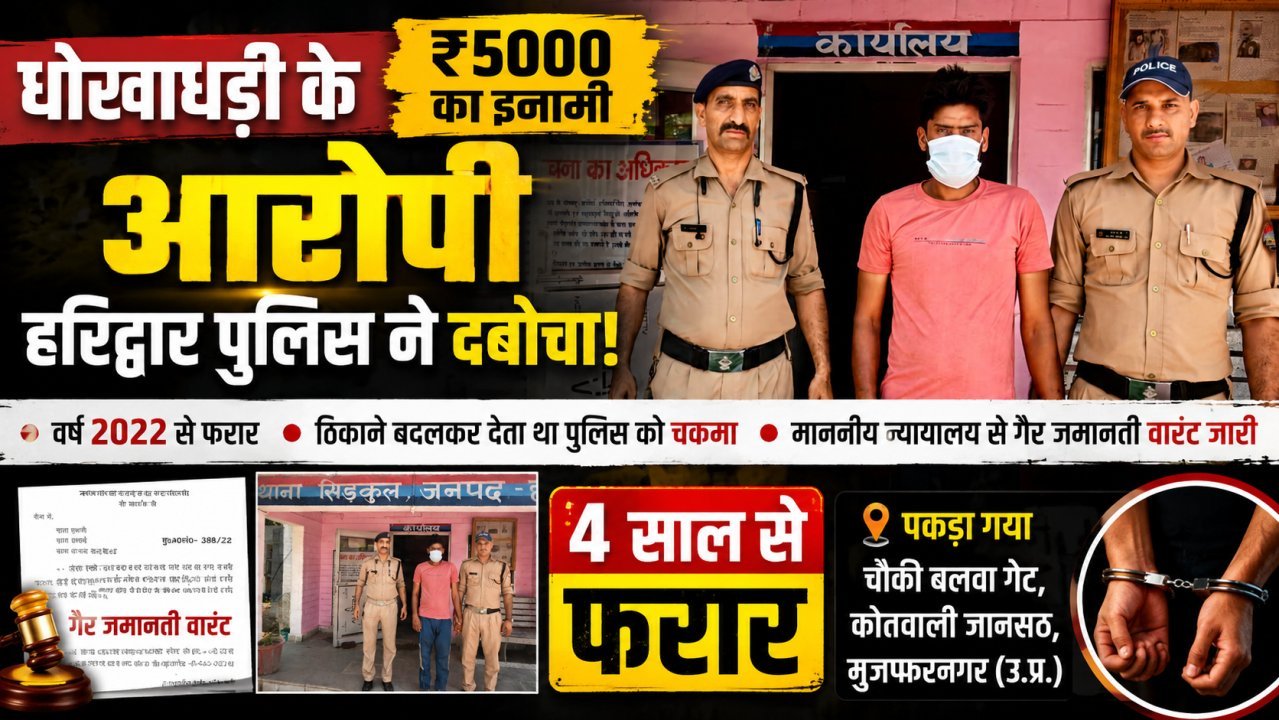 धोखाधड़ी के ₹5000 के इनामी आरोपी को हरिद्वार पुलिस ने दबोचा, चार साल से था फरार