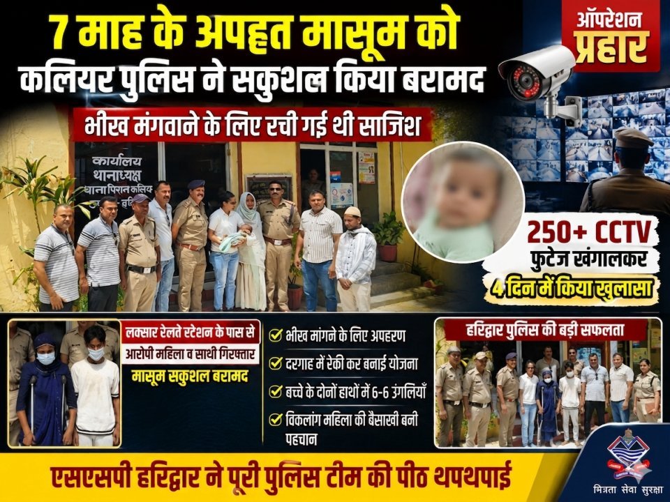 7 माह के अपहृत मासूम को कलियर पुलिस ने सकुशल किया बरामद, भीख मंगवाने के लिए रची गई थी साजिश