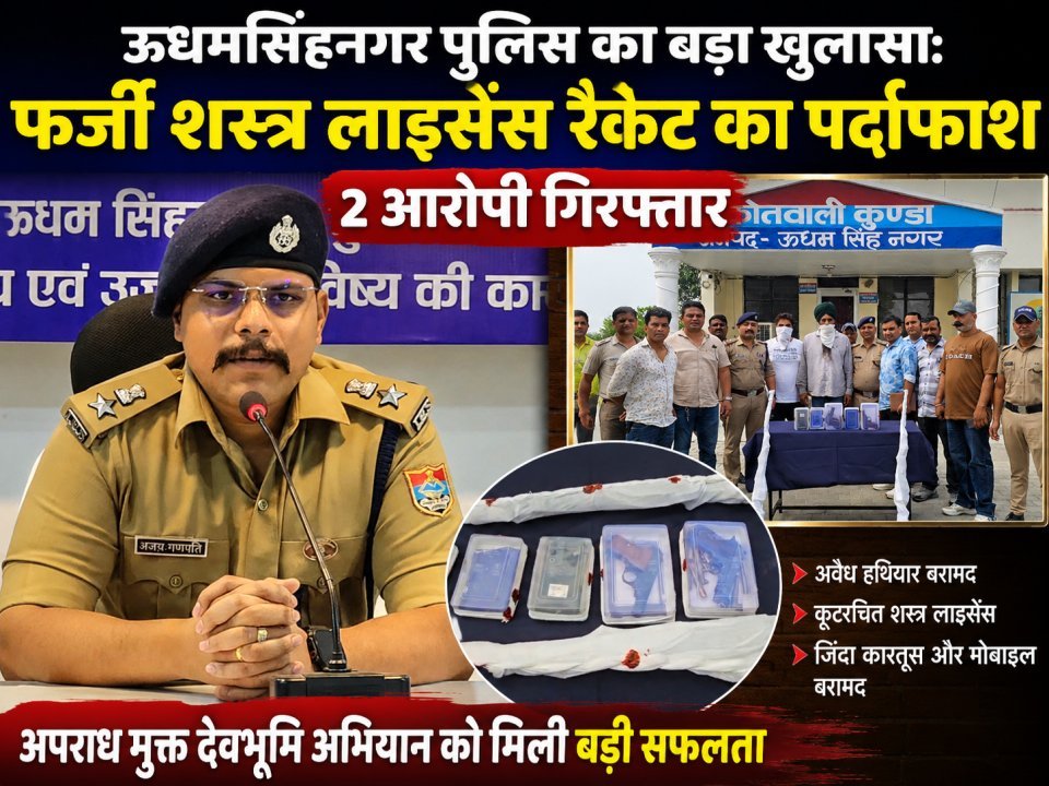 ऊधमसिंहनगर पुलिस का बड़ा खुलासा: फर्जी शस्त्र लाइसेंस रैकेट का पर्दाफाश, दो आरोपी गिरफ्तार