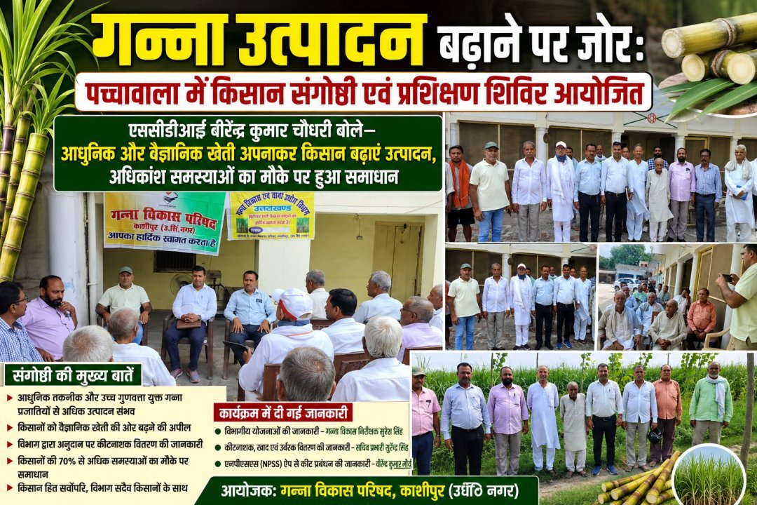 गन्ना उत्पादन बढ़ाने पर जोर: पच्चावाला में किसान संगोष्ठी एवं प्रशिक्षण शिविर आयोजित