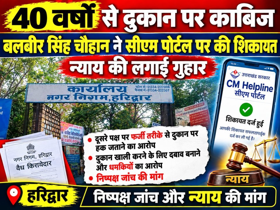40 वर्षों से दुकान पर काबिज बलवीर सिंह चौहान ने सीएम पोर्टल पर की शिकायत, न्याय की लगाई गुहार