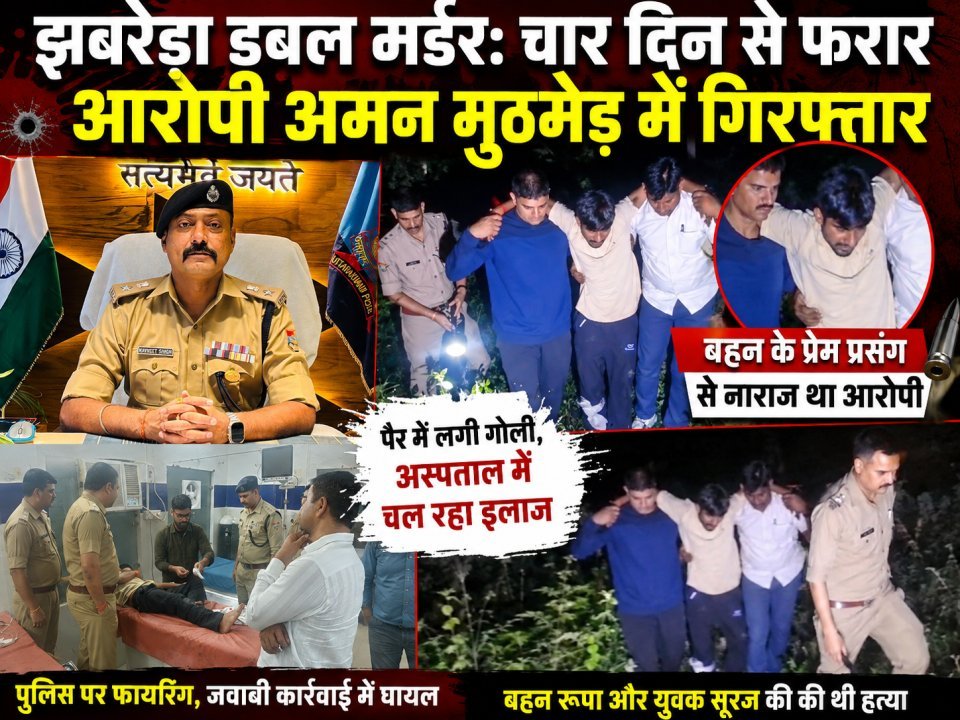 झबरेड़ा डबल मर्डर: चार दिन से फरार आरोपी अमन मुठभेड़ में गिरफ्तार