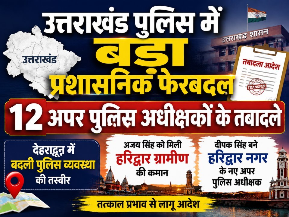 उत्तराखंड पुलिस में बड़ा प्रशासनिक फेरबदल, 12 अपर पुलिस अधीक्षकों के तबादले