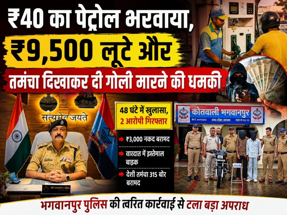 ₹40 का पेट्रोल भरवाया, ₹9,500 लूटे और तमंचा दिखाकर दी गोली मारने की धमकी