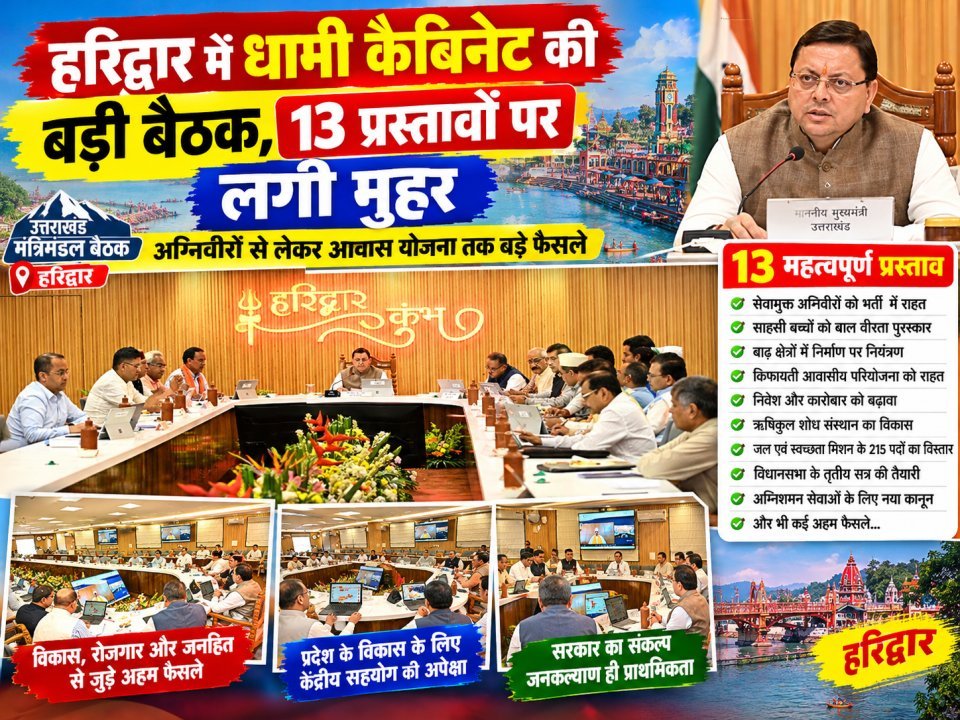 हरिद्वार में धामी कैबिनेट की बड़ी बैठक, 13 प्रस्तावों पर लगी मुहर; अग्निवीरों से लेकर आवास योजना तक बड़े फैसले