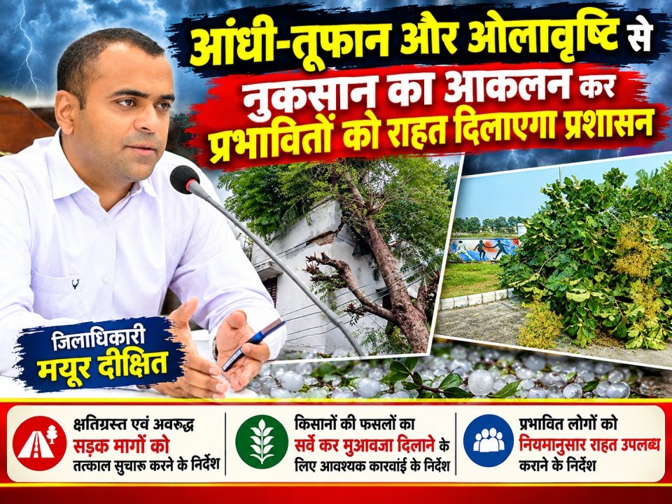 आंधी-तूफान और ओलावृष्टि से नुकसान का आकलन कर प्रभावितों को राहत दिलाएगा प्रशासन