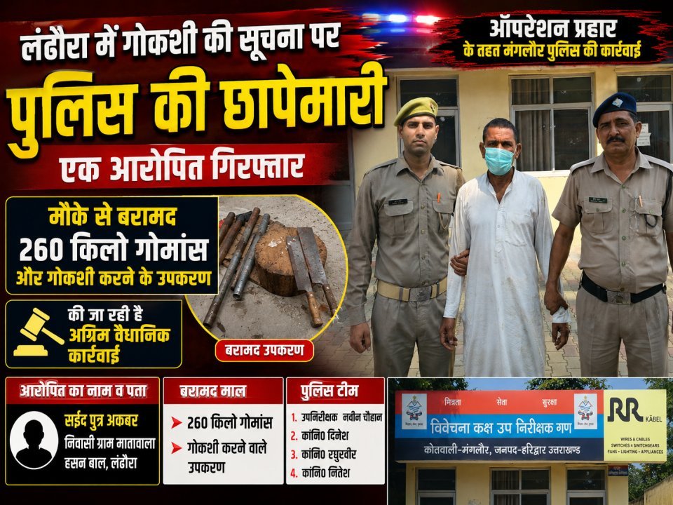लंढौरा में गोकशी की सूचना पर पुलिस की छापेमारी, एक आरोपित गिरफ्तार