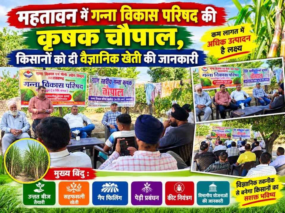 महतावन में गन्ना विकास परिषद की कृषक चौपाल, किसानों को दी वैज्ञानिक खेती की जानकारी