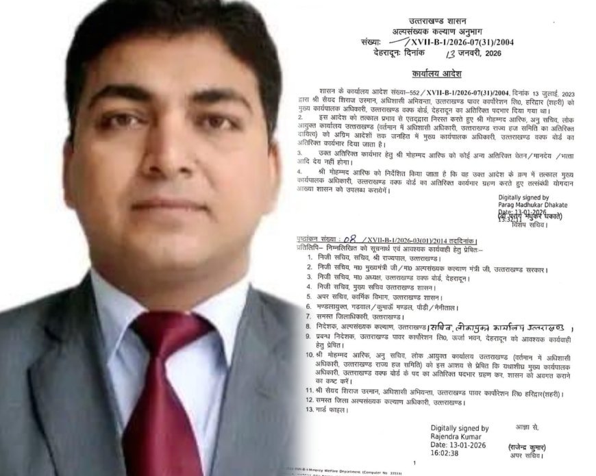 वक्फ बोर्ड सीईओ पद की जिम्मेदारी मौ. आरिफ के हाथ, शासन ने जारी किया आदेश..